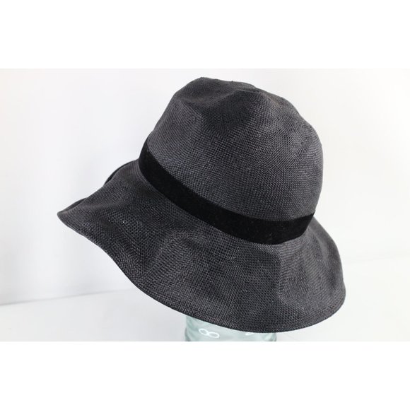 Vintage 60s 70s Streetwear Distressed Flower Straw Floppy Brim Sun Hat Black main image 6